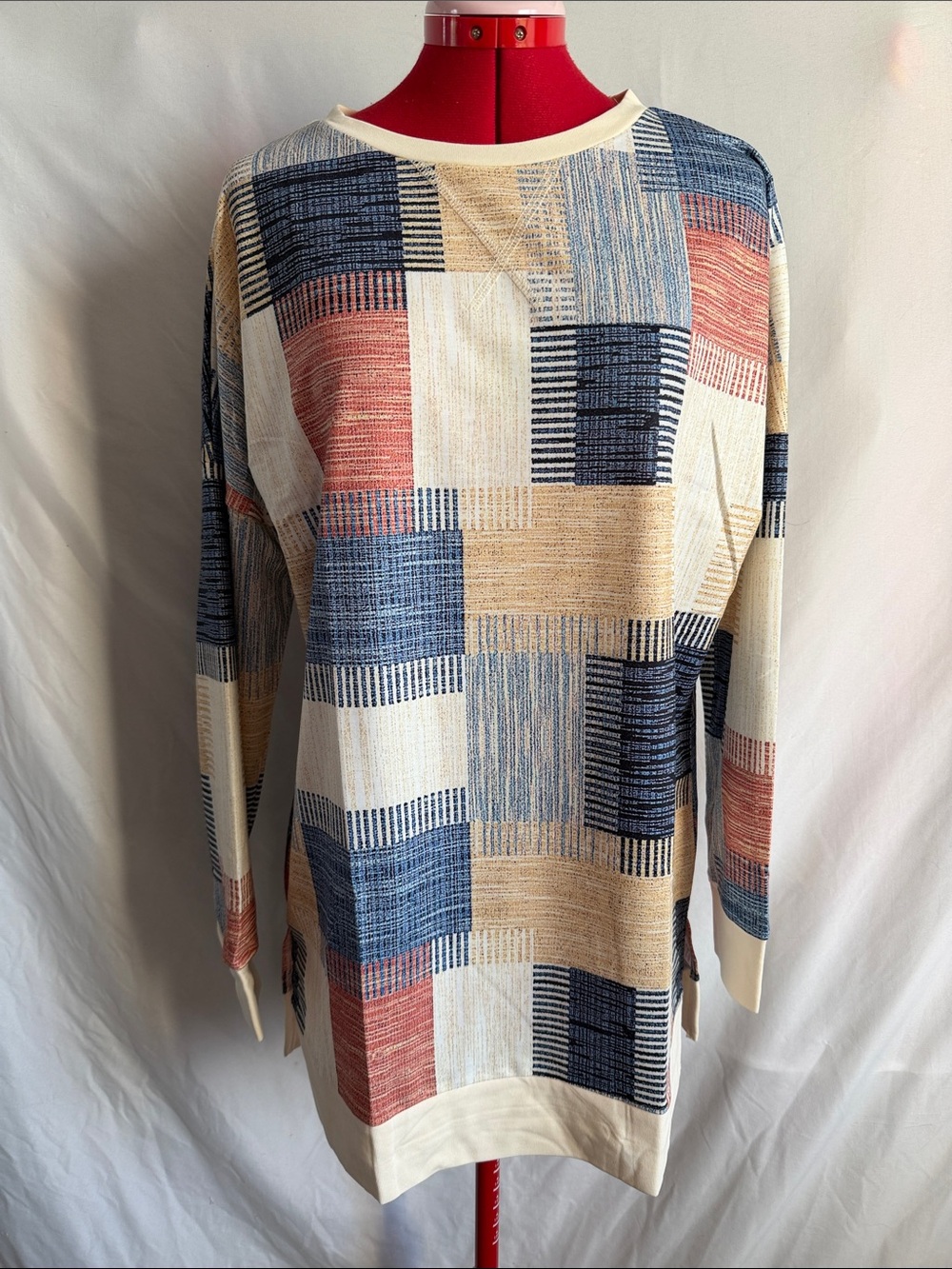 Casual Patchwork Print Crewneck Sweater - Multicolor